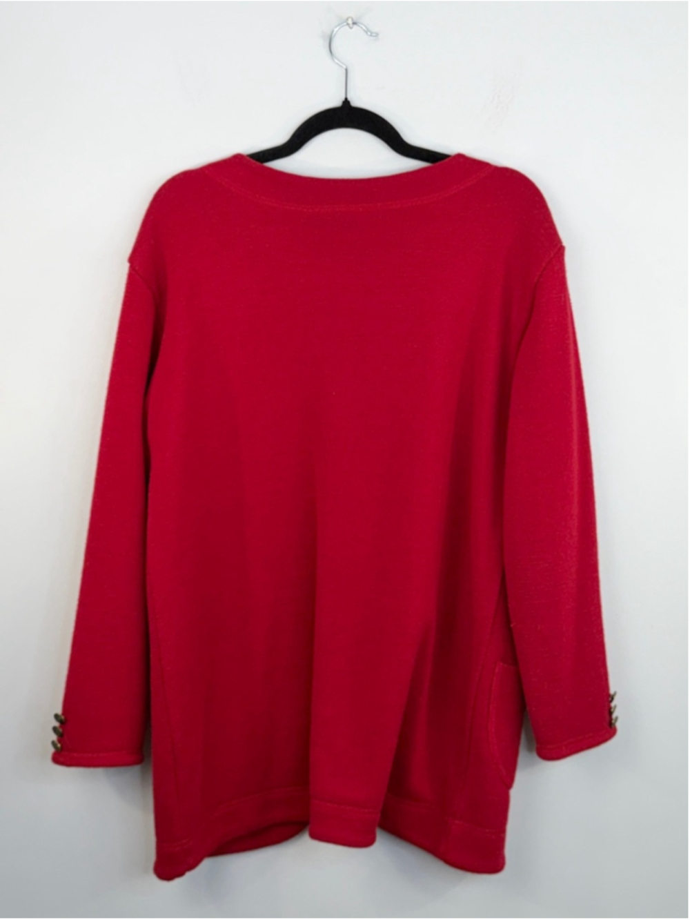 VTG 80s 90s French made wool blend boxy oversized red longline cardigan sweater - Picture 6 of 13